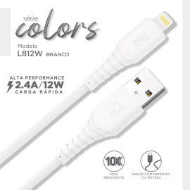 Cabo USB-A Lightning Colors 12W 2.4A PVC Emborrachado 1,2m