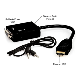Cabo Adaptador HDMI Para VGA Com Sada P2 De udio